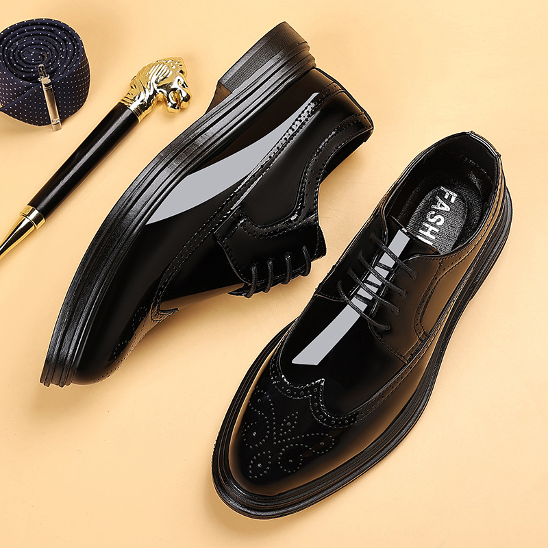Oxford Brogue Leather - Мужские лакированные туфли-броги на шнуровке, формальные