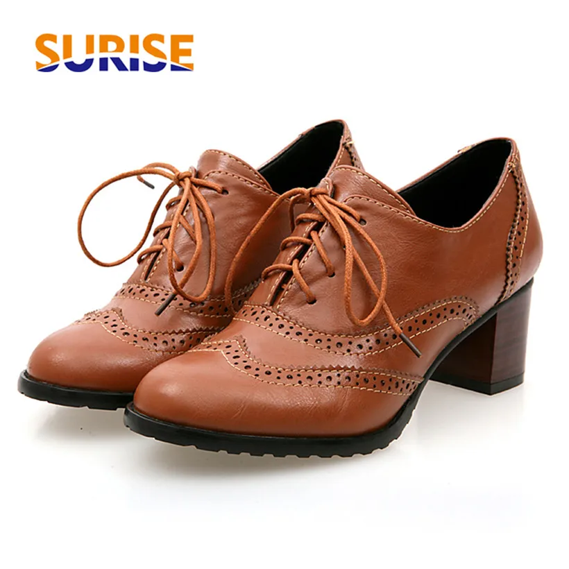 Oxford Brogue Leather - Британские женские оксфорды, туфли-лодочки на высоком