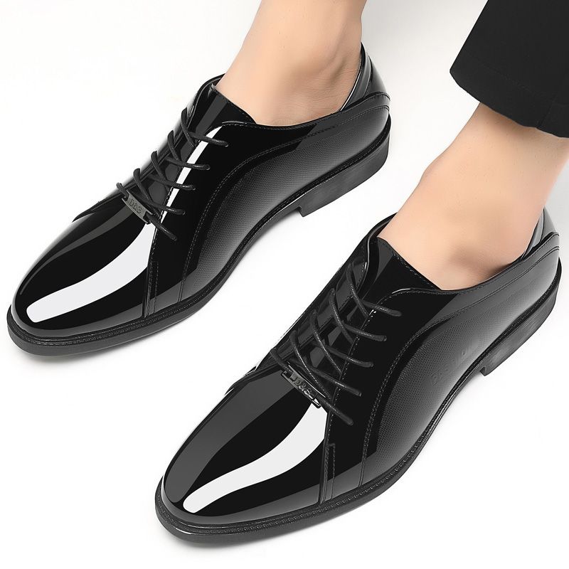 Men Shoes Clearance - Яркая черная социальная обувь с верхом,