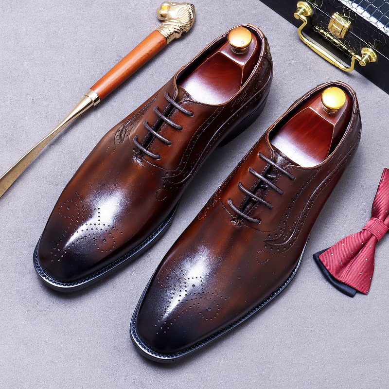 Oxford Brogue Leather - Мужские винтажные оксфорды с тиснением и