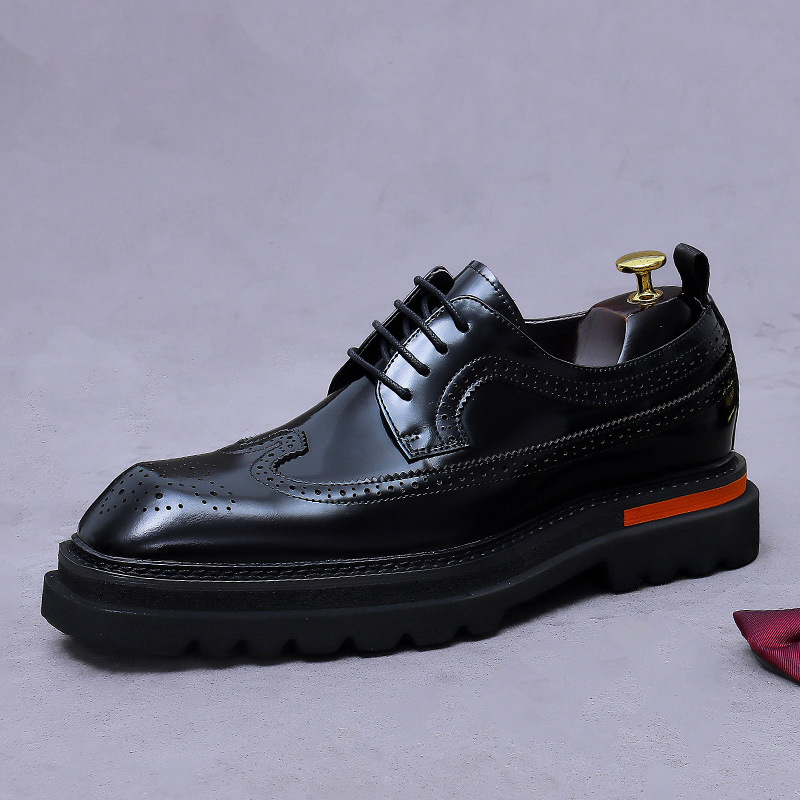 Oxford Brogue Leather - Мужские оксфорды на платформе с перфорацией,